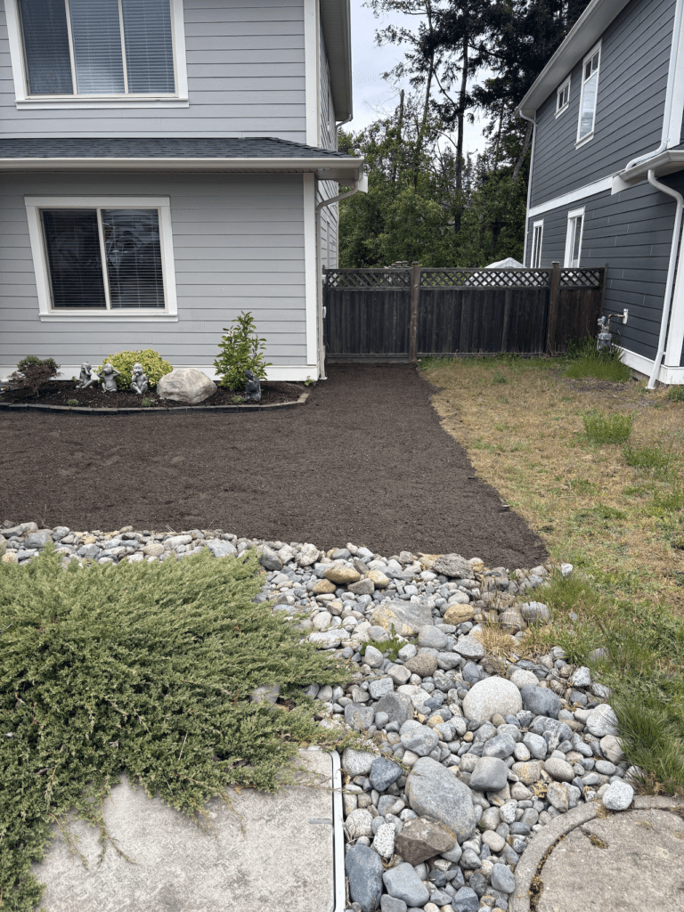 Sod removal, drainage installation, new top soil, irrigation installation.